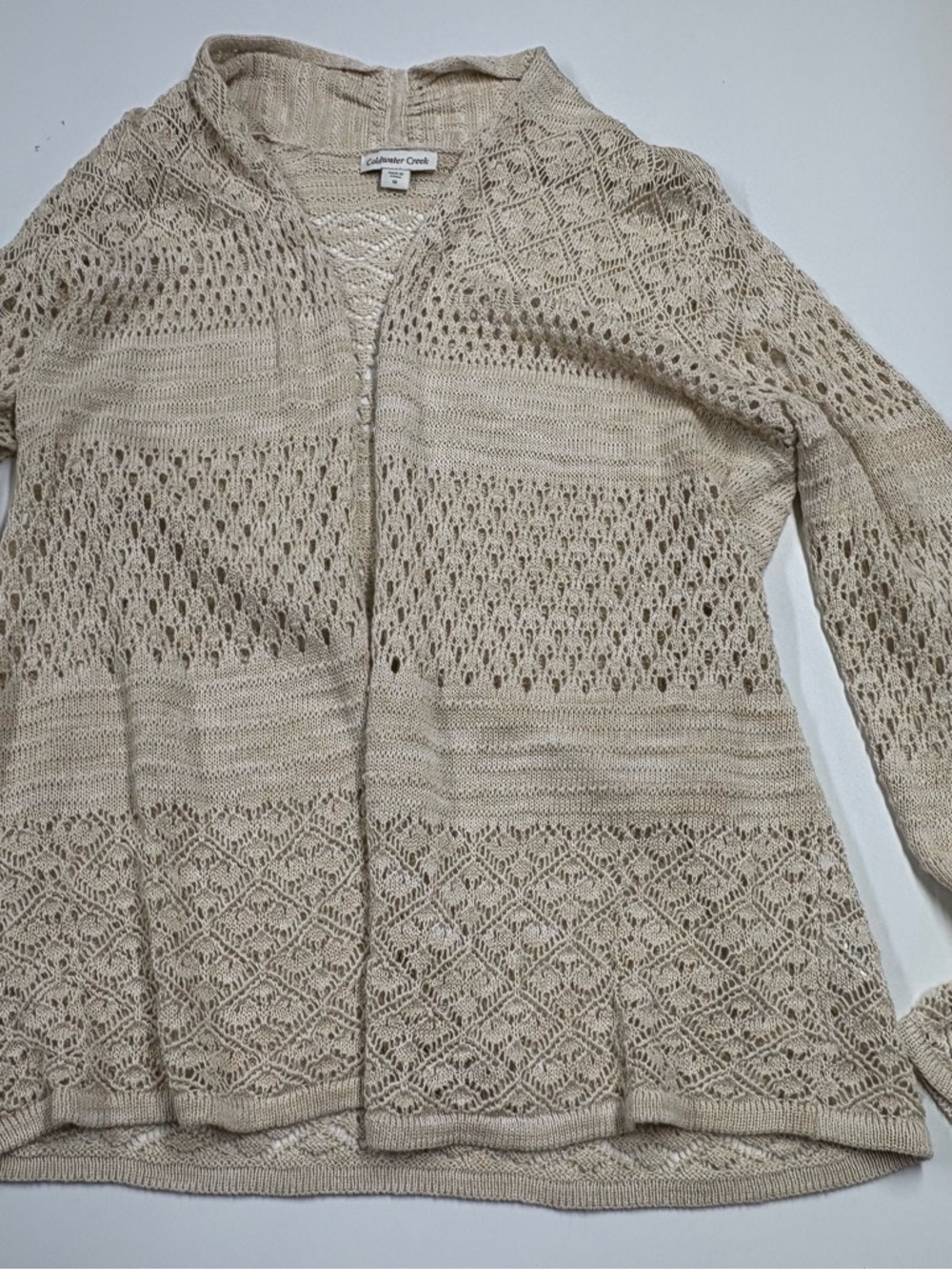 Coldwater Creek Beige Openwork Knit Cardigan